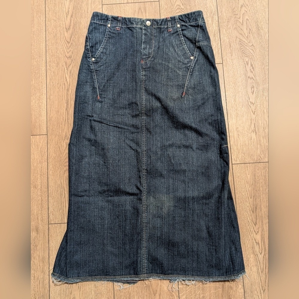 Marithe Francois Girbaud Skirt Womens 26 Dark Denim Maxi Ruffle Vintage Y2K 2000 - Picture 2 of 6